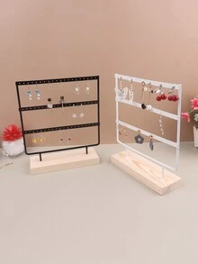 1pc Wooden Base Triple Layer Earring Display Storage Rack - White - View 9