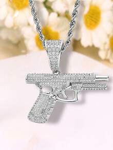 1個嘻哈風格立方刻花手槍吊墜項鍊,男性禮物 - 彩色 - 查看 3