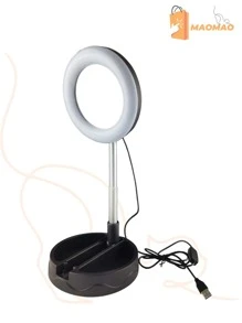 MAOMAO - BGD-1532 ESPEJO CON LUZ LED RETRACTIL/PLEGABLE MUJER PARA MAQUILLAJE CON ARO DE LUZ Y SOPORTE PARA CELULAR - Negro - Ver 1