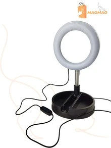 MAOMAO - BGD-1532 ESPEJO CON LUZ LED RETRACTIL/PLEGABLE MUJER PARA MAQUILLAJE CON ARO DE LUZ Y SOPORTE PARA CELULAR - Negro - Ver 4