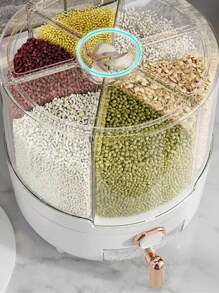 Cubo De Arroz Giratorio De 360°, Contenedor De Alimentos De Grano A Prueba De Insectos Y Humedad Para El Hogar, Caja De Almacenamiento De Granos De Arroz, Dulces Y Granos De Café - Blanco - Ver 4