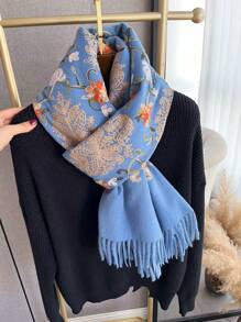 1pc Women's Autumn Winter Thickened Scarf With Embroidery & Tassel, Bohemian Style Travel Shawl Cape - Multicolor - View 2