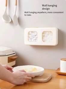 1pc Plastic Bag Holder: Grocery Bag Holder, Mesh Hanging Storage Bag Dispenser, Foldable Garbage Bag Organizer, Breathable Plastic Bag Storage For Your Kitchen - Cream White - View 2