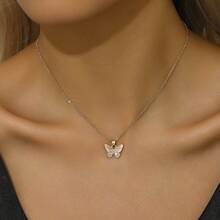 2 件套欧美时尚潮流甜美精致轻奢闪光蝴蝶和心形吊坠项链 - 金色 - 查看 5