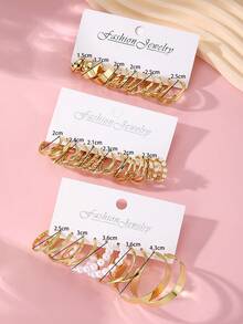 34入組歐美風格時尚金屬扭曲c設計閃亮珍珠耳針,適合日常佩戴 - 金黃色 - 查看 5