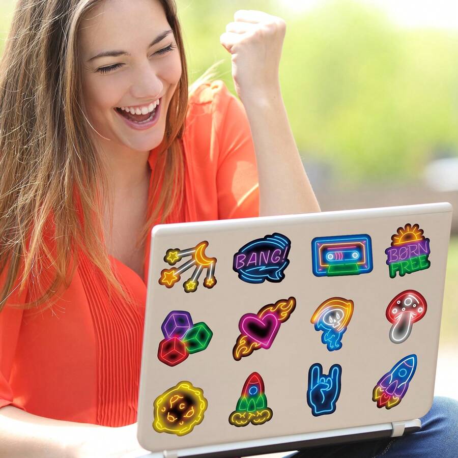 50Pcs Neon Stickers, Aesthetics Waterproof Stickers For Teens Adults