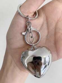 1入簡約多用途大號3d心形鑰匙扣,適合女孩,金屬銀色 - 銀色 - 查看 4