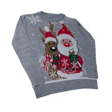 Duo Ugly Sweater Adulto Tejido Navidad Pareja Santa - Gris Claro - Ver 3