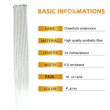 DZfirst 1/4 Pack (10/40 Strands) Fine 0.6cm Handmade Hip Hop Style Dreadlock Extensions, Light Gray, 18-36 Inches, Heat Resistant Synthetic Hair, Pre-Stretched Extensions, Braiding Hair - Light Grey - View 3