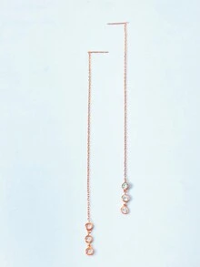 2pcs 925 Silver & Zirconia Tassel Pendant Earrings Suitable For Women's Daily & Work Wear In Autumn And Winter, Luxury Jewelry Gift - Rose Gold - View 1