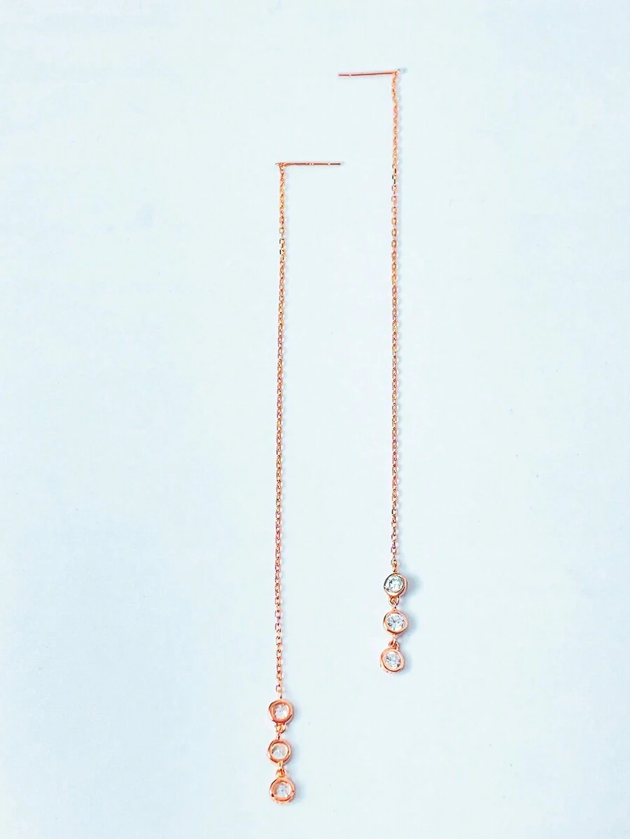 2pcs 925 Silver & Zirconia Tassel Pendant Earrings Suitable For Women's Daily & Work Wear In Autumn And Winter, Luxury Jewelry Gift - Rose Gold - View 1