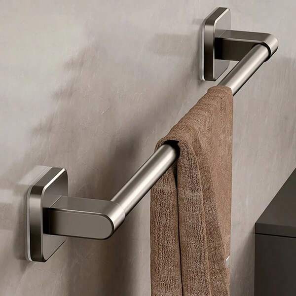 1pc SelfAdhesive Bathroom Towel Rack, Black Towel Bar Without Drilling