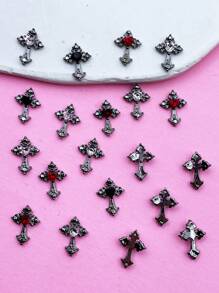 20入混合風格復古有厚度十字形3d金屬暗色法式美甲飾品,含水鑽 - 彩色 - 查看 3