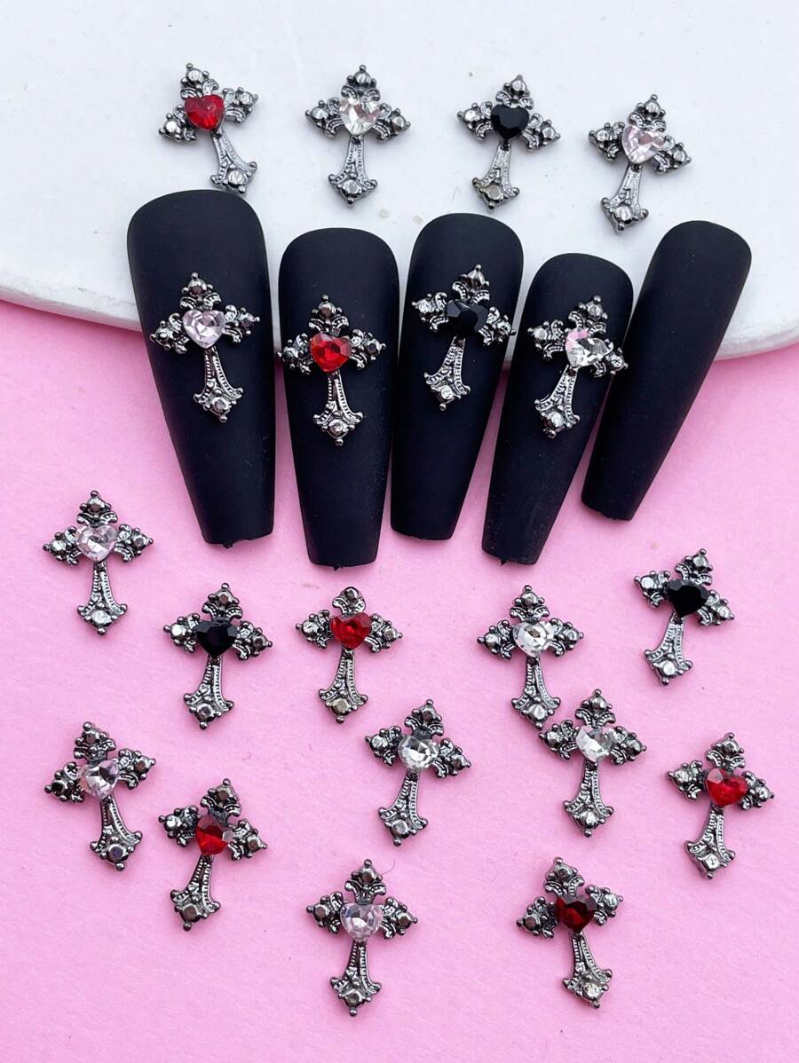 20入混合風格復古有厚度十字形3d金屬暗色法式美甲飾品,含水鑽 - 彩色 - 查看 1