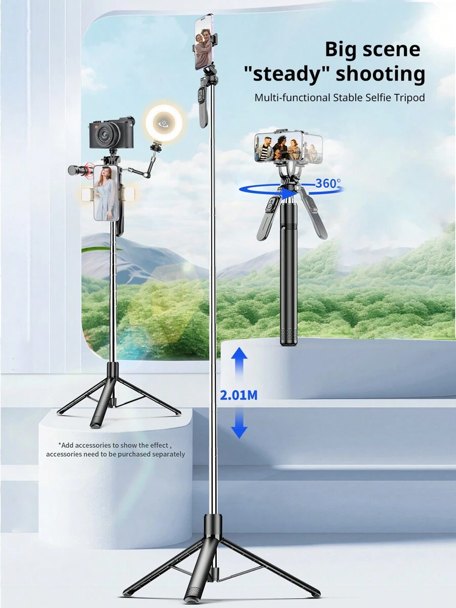 INRAM C07 Mobile Phone Stabilizer Selfie Stick Panoramic Follow-Up Anti-Shake Selfie Stick Handheld Head Steady Camera - Black - View 1