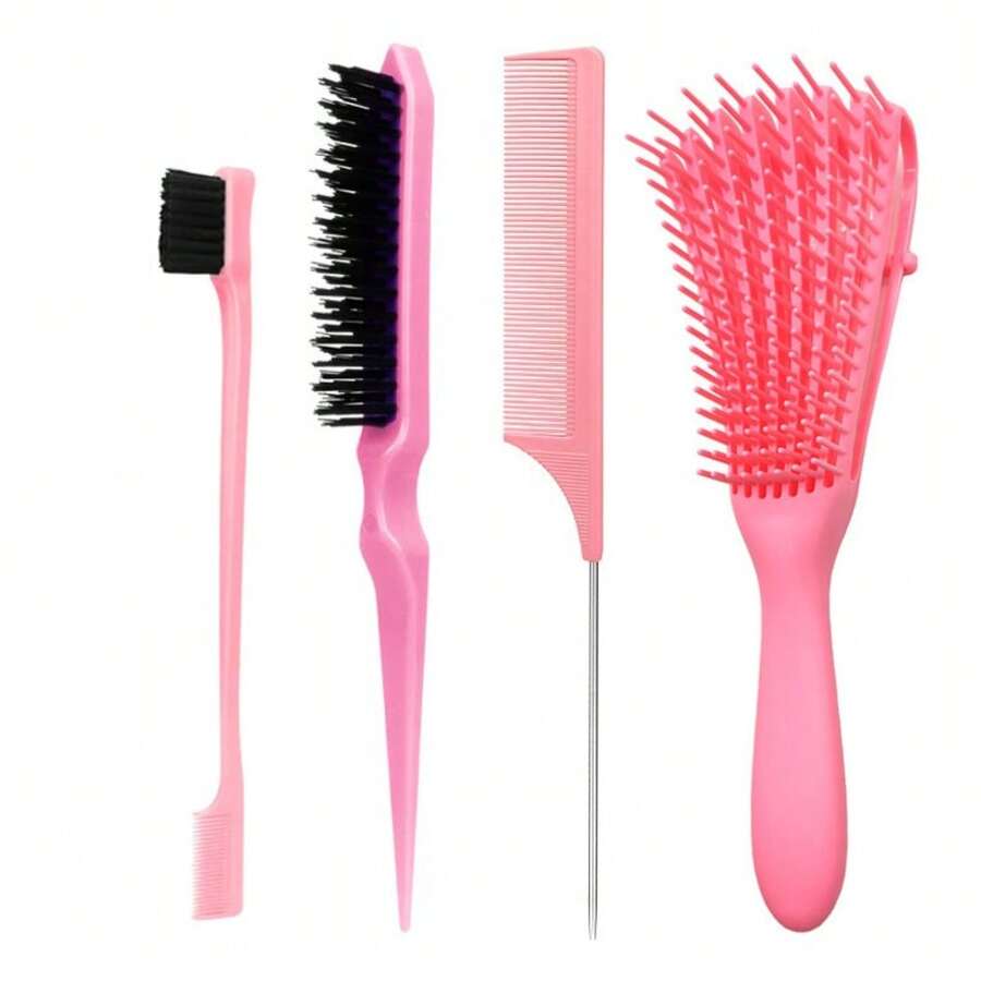 4 PCS Hair Comb Fluffy Styling Eight-Claw Massage Comb Fixed Mouse Steel Needle Tip Tail Eyebrow Brush Tool - Pink - View 1