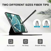 1支全新上市的5mm雙纖維頂通用觸控筆,適用於所有平板電腦和手機,內含8個可更換筆頭 - 銀色 - 查看 3