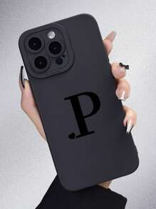 1pc Black Angel Eye Matte TPU Case With Full Coverage Protection, Dustproof And Waterproof, With A/B/C/D/E/F/G/H/I/J/K/L/M/N/O/P/Q/R/S/T/U/V/W/X/Y/Z Letter Pattern, Compatible With IPhone And Compatible With Samsung