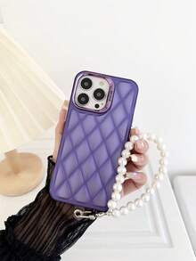 1入IMD珍珠鏈&電鍍按鈕&電鍍相機框抗摔、防汗、防指紋、耐磨、不掉色的手機殼,兼容iPhone - 紫色 - 查看 2