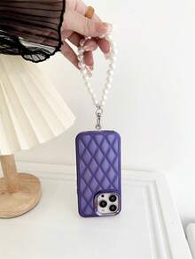 1入IMD珍珠鏈&電鍍按鈕&電鍍相機框抗摔、防汗、防指紋、耐磨、不掉色的手機殼,兼容iPhone - 紫色 - 查看 5