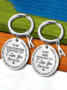 Stainless Steel Engraved Keychain Inspirational Gift For Son / Daughter Keyring Ornament Bag Purse Charm Accessories - Silver - View 2