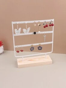 1pc Wooden Base Triple Layer Earring Display Storage Rack - White - View 5