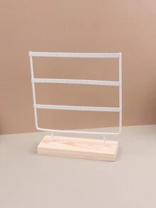 1pc Wooden Base Triple Layer Earring Display Storage Rack - White - View 3