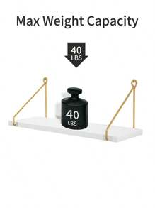 SUMGAR Wandregal Weiß Holz Metall Gold, moderne Regale für Badezimmer, Wohnzimmer, 2er-Set.