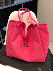 女士纯色时尚帆布手提包，单肩包，学生背包，大容量，圣诞节必备，新品，情人节特惠 - 玫紅色 - 查看 10