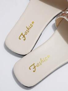 新款女士浪漫海灘涼鞋,加大尺碼,仙靈風格,外部鑲有鑽石拖鞋 - 卡其色 - 查看 5