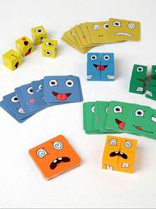 1入組木製表情變換臉拼圖兒童玩具，教育早期教育積木，親子互動遊戲，有助於培養孩子的思維邏輯和專注力。 - 彩色 - 查看 11