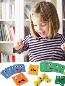 1入組木製表情變換臉拼圖兒童玩具，教育早期教育積木，親子互動遊戲，有助於培養孩子的思維邏輯和專注力。 - 彩色 - 查看 7