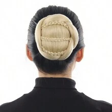 合成布朗帶花辮夾女士假髮時尚發套頭套髮結 - 金色 - 查看 3