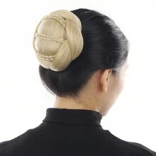 合成布朗帶花辮夾女士假髮時尚發套頭套髮結 - 金色 - 查看 5