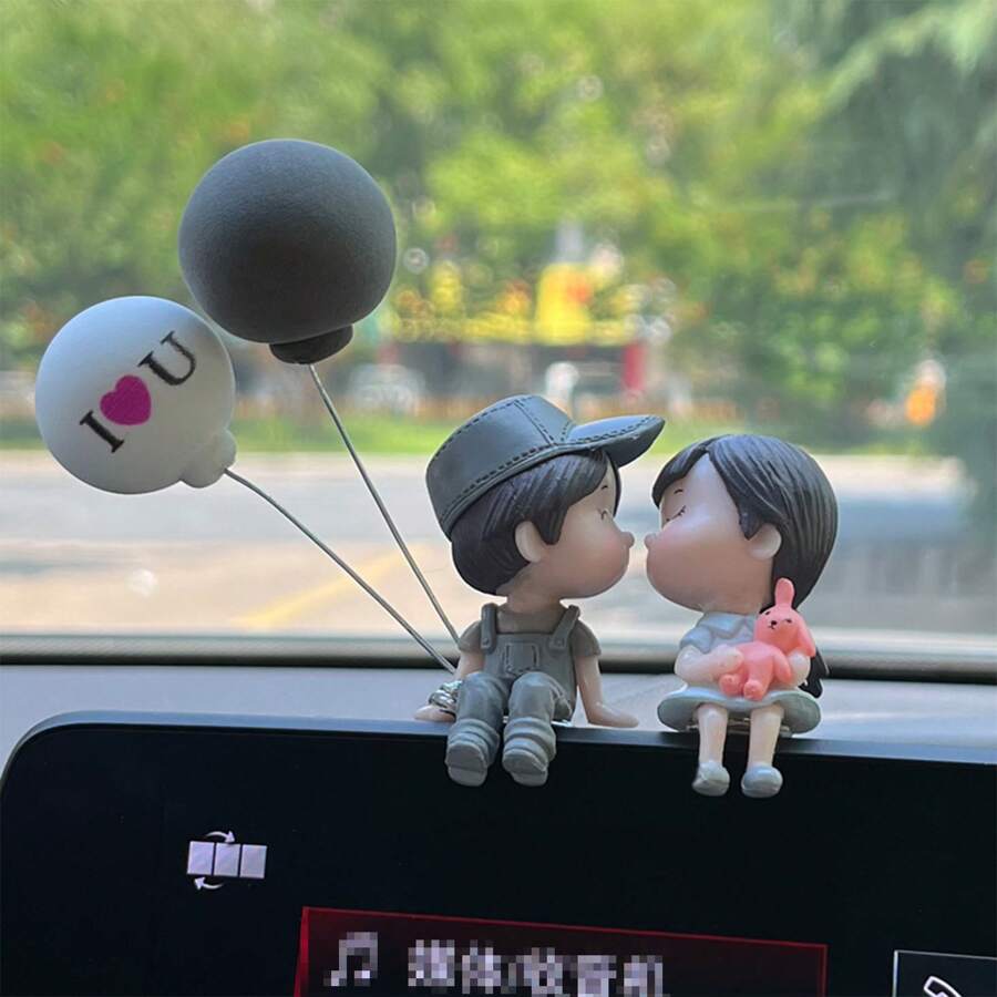 2pcs Cute Couple Doll Car Interior Decorations For Dashboard, Air Vent, Display