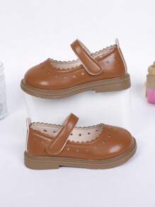 1雙棕色pu皮革公主鞋適合小女孩,柔軟舒適,多功能風格 - 棕色 - 查看 5