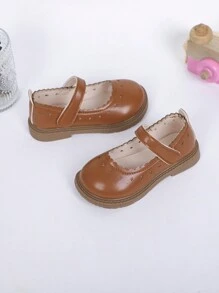 1雙棕色pu皮革公主鞋適合小女孩,柔軟舒適,多功能風格 - 棕色 - 查看 6