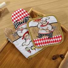 2pcs, Polyester Oven Mitts, Short Heat Resistant Mitts, Microwave Oven Double Layer Baking Oven Insulation Gloves, Non-Slip Grip Surfaces And Hanging Loop Gloves, Kitchen Supplies - Multicolor - View 1