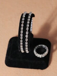 1 Bộ phụ kiện cô dâu cho nữ - Vương miện pha lê cổ điển và thanh lịch, vòng cổ, hoa tai, vòng tay, 2 chiếc nhẫn, dành cho đám cưới, váy cưới, tiệc tùng - Bạc - Xem 8