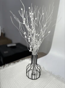 1 pièce/4 pièces/8 pièces Branche de plante artificielle blanche scintillante avec baies, fleur artificielle mignonne pour décoration de maison, adapté pour le festival, le mariage, la fête, la maison, la table à manger, la chambre à coucher, cadeau de Noël, accessoires de décoration en rotin DIY, décoration de sapin de Noël et plante de Noël, décoration d'Halloween, décoration de Noël d'intérieur et d'extérieur, décoration de chambre