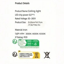 110v/220v半嵌入式天花板燈e27*1,附led燈泡暖色/冷色,復古黑色工業風天花板燈具鐵網罩天花板燈,適用於門廊走廊廚房農舍照明 - 黑色 - 查看 6