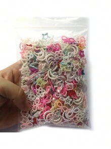 混合形狀abs仿珍珠配件,用於diy美甲飾品,帶有蝴蝶結和心形,多種顏色可選 - 彩色 - 查看 4