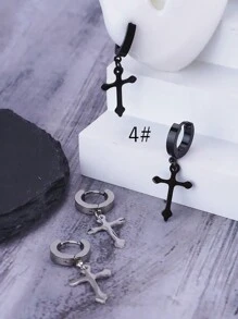 1 Pair/Set Punk Men Earrings Cross Ear Hoops Stainless Steel Wood Barbell  Earrings Skull Ear Studs Fake Taper Earrings for Men Women Ear Jewelry Daily Wear Best Friend Cousin Christmas Gift - Multicolor - View 12