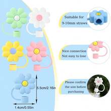 1 Set Of 5pcs Cute Flower Pattern 10mm Silicone Straw Set, With 30oz & 40oz Tumbler Straw Lid And Dust Plug. Valentine's Day Gift - Multicolor - View 3