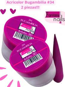 2 piezas #34 Bugambilia Acrilico Acricolor 3D para uñas Manicura  8 gramos-FANTASY NAILS - Púrpura malva - Ver 1
