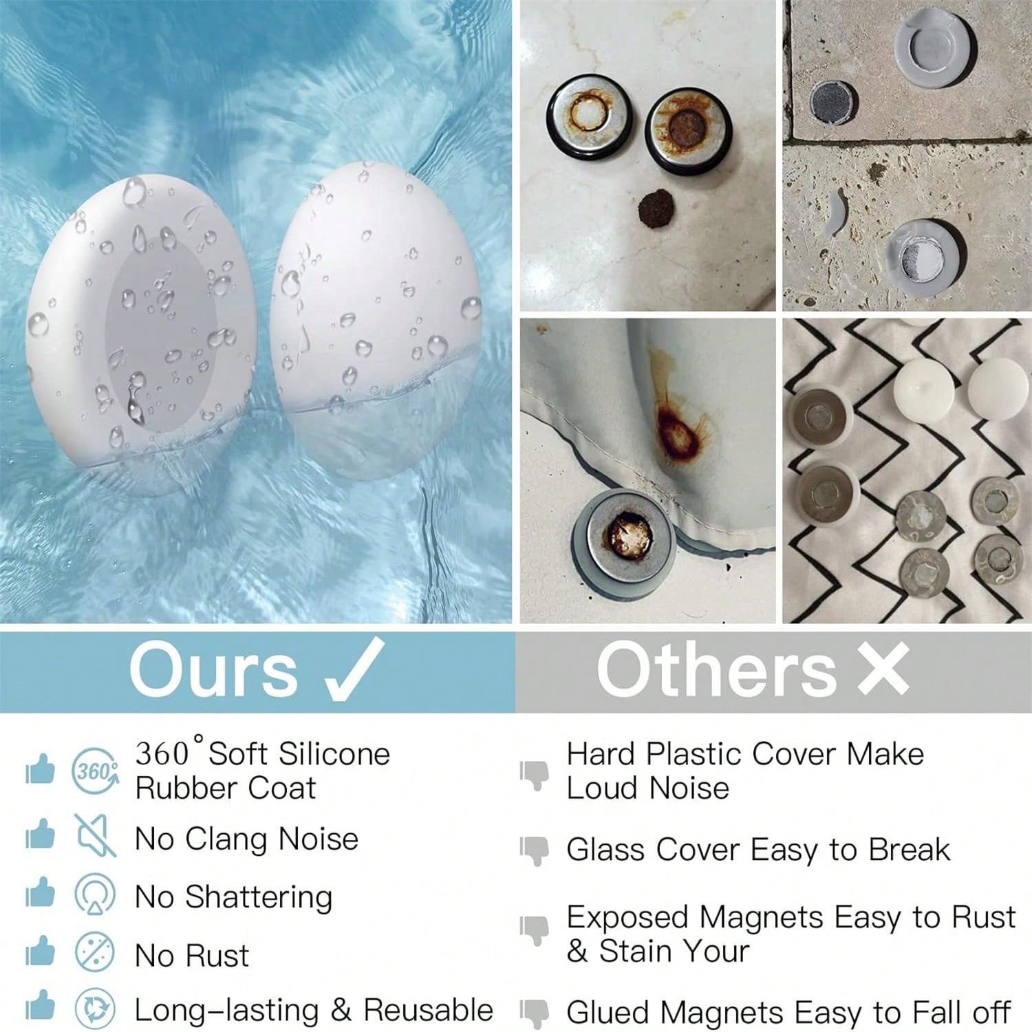 1 Pair Shower Curtain Weights, Round 360° Silicone Wrapped