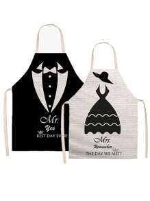 Set de 2 delantales con gráficos de 'Sr. y Sra.' para boda, delantales de cocina/jardín para hornear y cocinar
