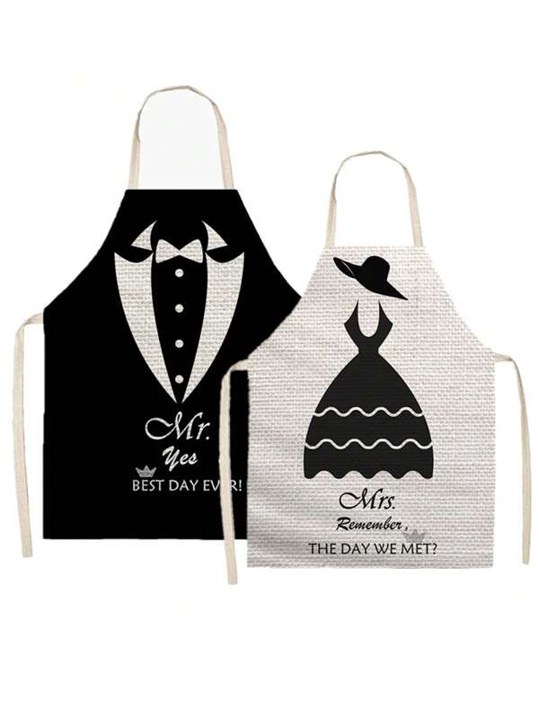 Set de 2 delantales con gráficos de 'Sr. y Sra.' para boda, delantales de cocina/jardín para hornear y cocinar