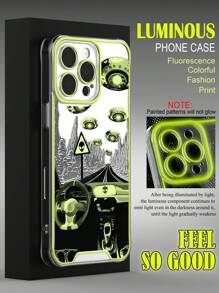 1pc High Transparency Tpu Night Light Luminous Phone Case With Stylish Painted Pattern - Mustard Yellow - View 3