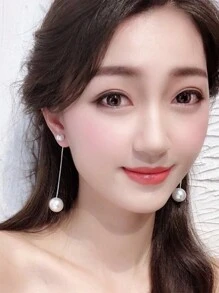 1 Pair Of New Fashionable Extra-long Pearl Earrings For Women, With Hip Jewelry Pendants - Silver - View 5